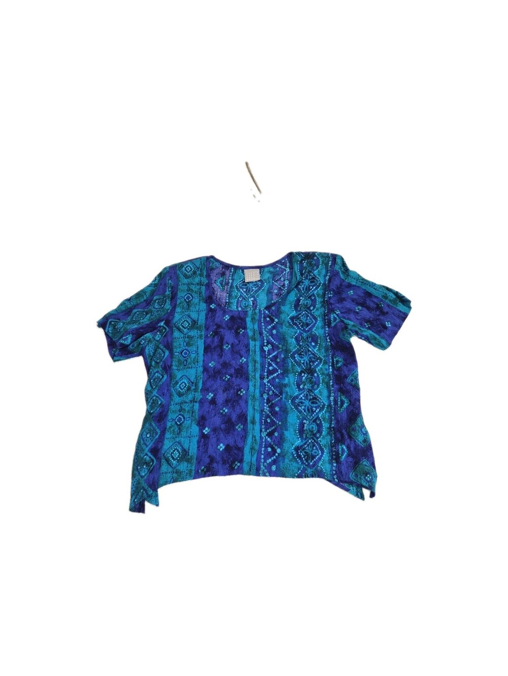 Vtg  Top Green Blue Sz 8 Geometric Side Slits 80s 90s Boho Hippy Festival Punk